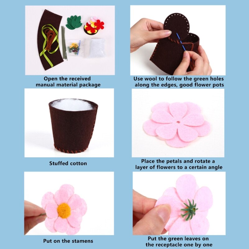 Kit de bricolage de fleurs en pot pour enfants, ensemble de couture artisanale en feutre pour enfants, de fête d&#39;anniversaire, 4 paquets