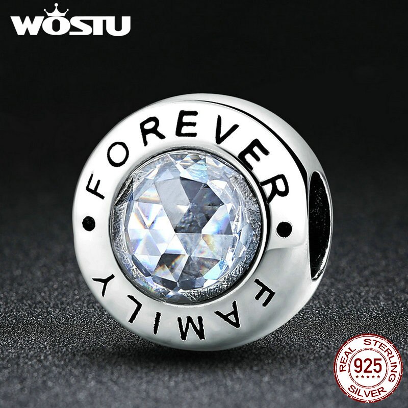 WOSTU di Alta Qualità 925 Sterling Silver Famiglia Per Sempre Sereno CZ Branelli di Fascino Misura il Braccialetto di Fascino Dei Monili Originale Regalo