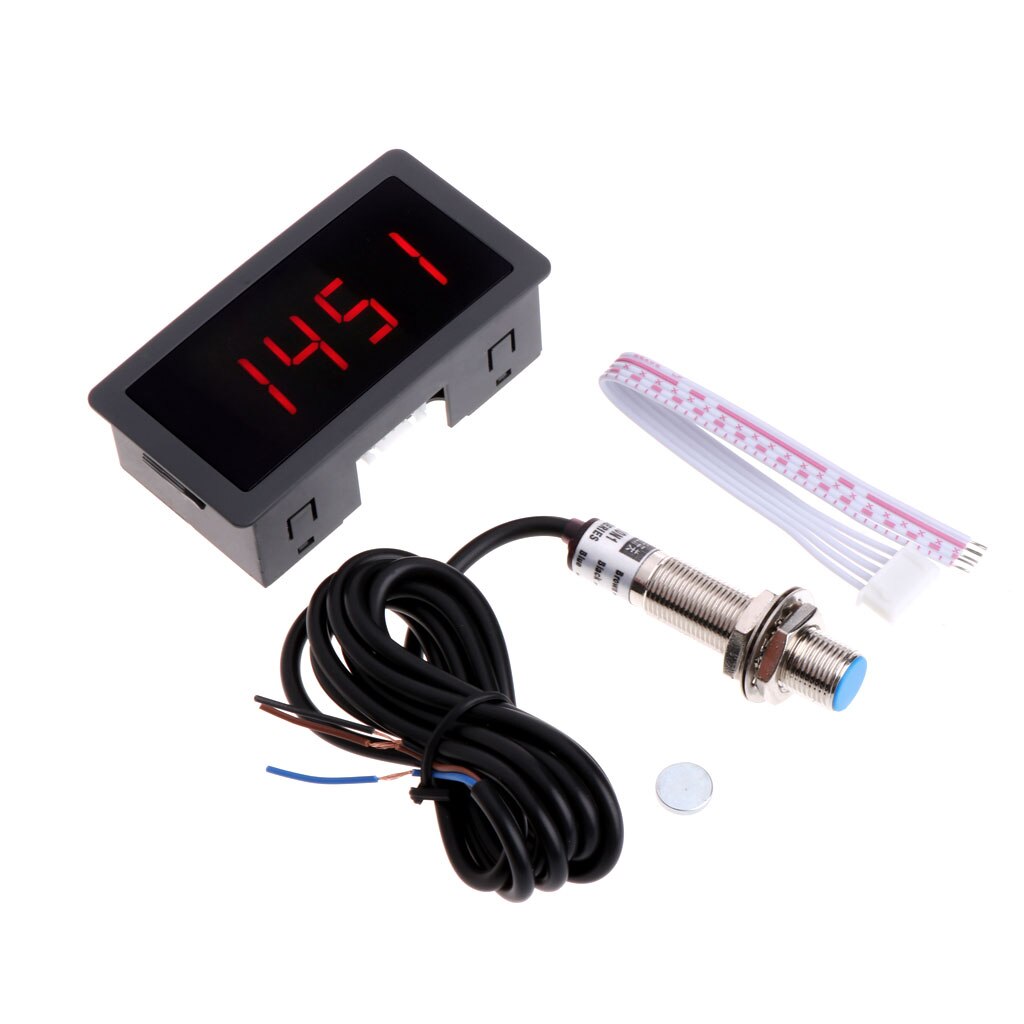 4 Digitale Led Toerenteller Rpm Snelheid Meter + Proximity Switch Sensor Npn 12V 9999Rpm 4XFD: Rood