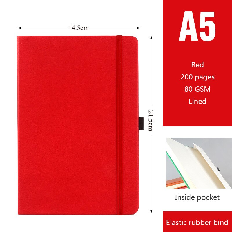 Klassisk anteckningsbok läder inbunden (mjukt rörande ), a5, 200 sidor, fodrad , 80 gsm, perfekt för dagbok, journalföring, vanligt skrivande: Röd
