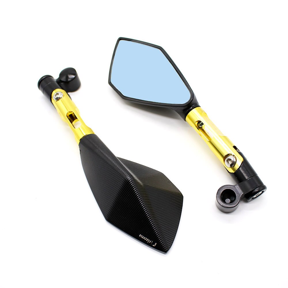 1 paar Motorfiets Accessoires Spiegels Motor CNC Aluminium Achteruitkijkspiegel Zijspiegel Wit Blauw Lens Motor Spiegels Universele: Gold (blue lens)