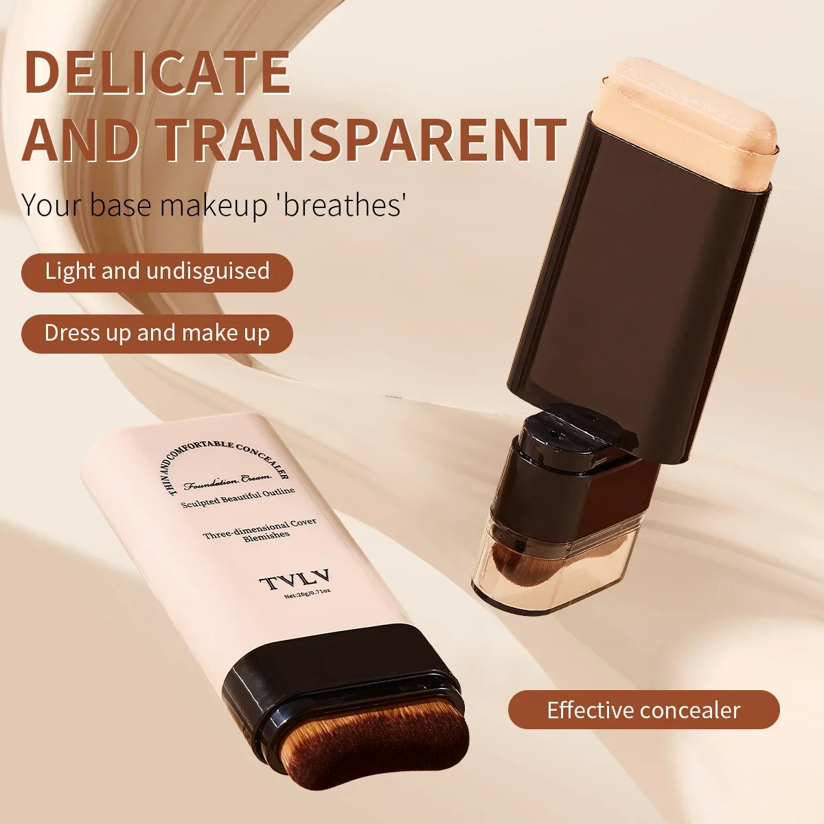 Tvlv eraser foundation makeup stick 20g,  med borste för att ljusa upp huden flytande foundation, långvarig makeup concealer
