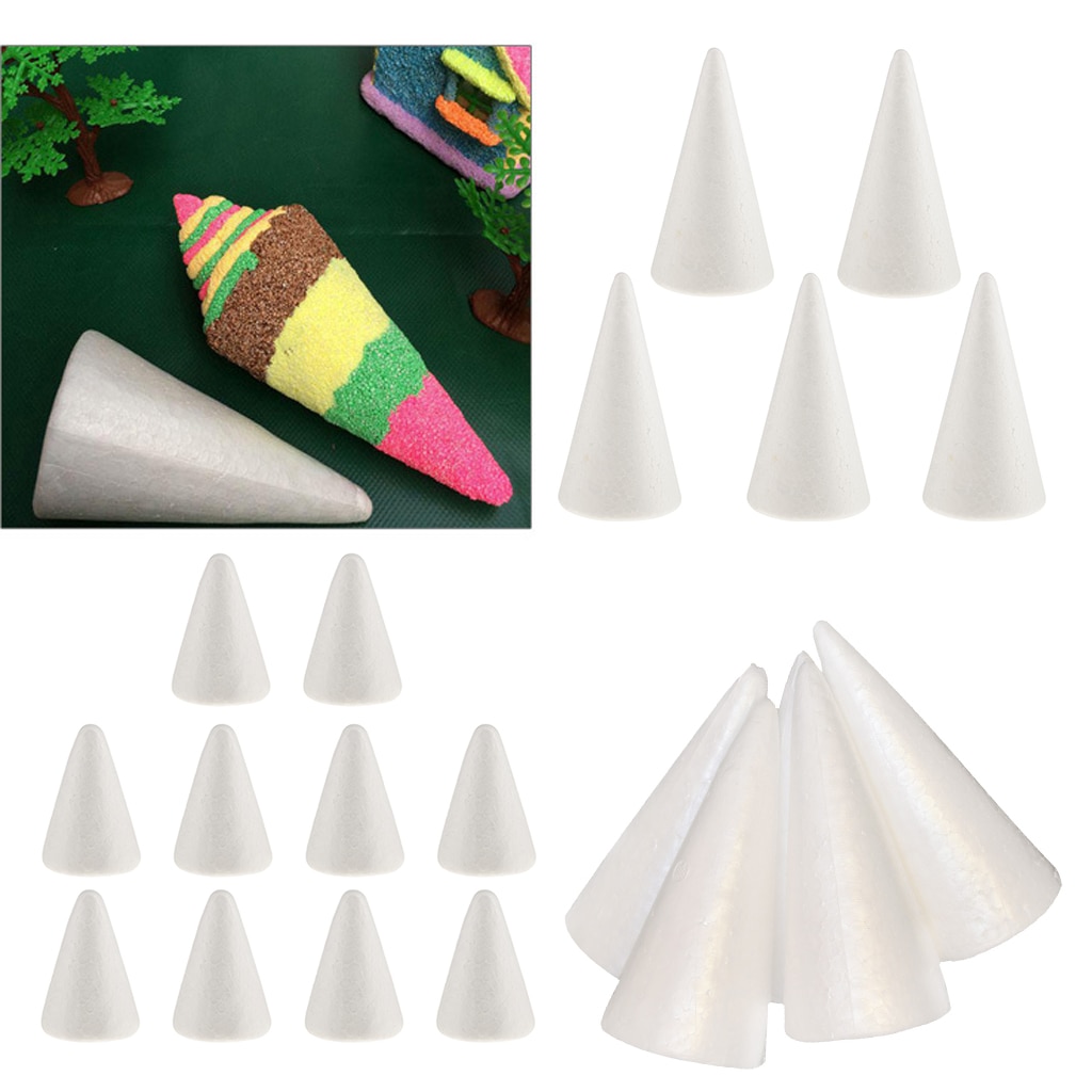 Ornement en mousse de styromousse | Ensemble de 20 pièces, décoration artisanale blanche en forme de cône, décoration de fête, bricolage