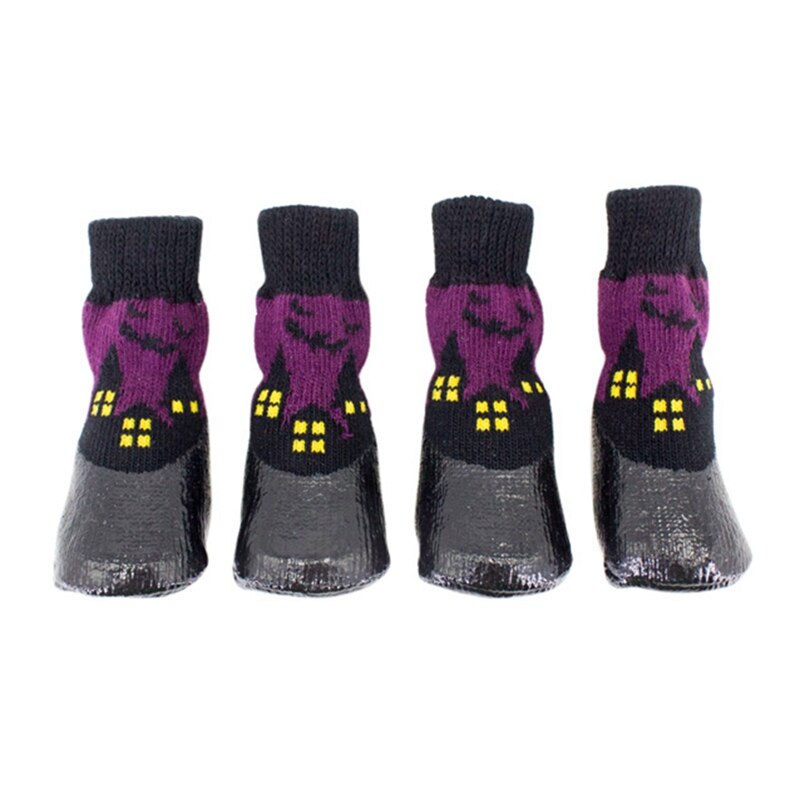 Halloween huisdier waterdichte antislip paarse sokken rubberen zool pootbeschermers, klein medium groot hond vuilafstotende voetbedekking .6