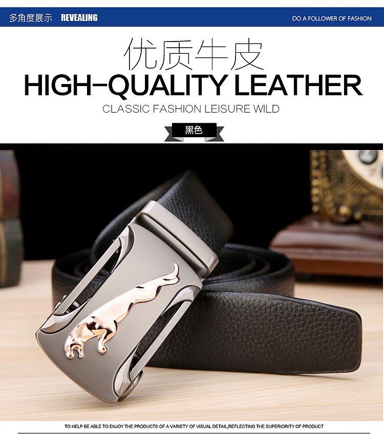 Luipaard Echt Lederen Riemen Automatische Gesp Mens Riem Hight Riem Harajuku Off White Ceinture Homme Gürtel: Black / 125cm