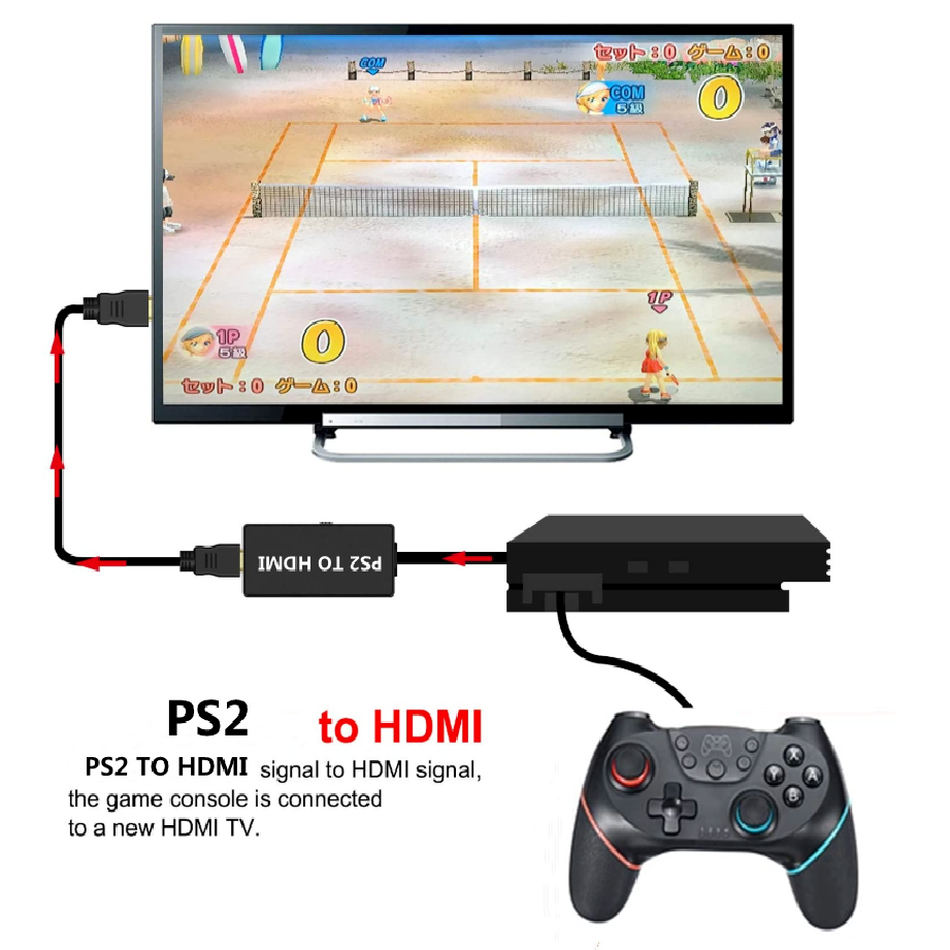 Wvvmvv Hd PS2 Naar Hdmi Converter Adapter, PS2 Naar Hdmi Kabel PS2 Naar Hdmi Ondersteuning 1080P, aansluiten Een PS2 Om Een Moderne Tv Met Hdmi