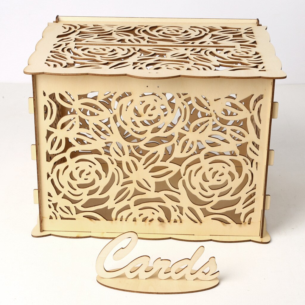 Wedding Card Box with Lock and Card Sign, Wooden Hollow Card Box DIY Box Wedding Reception Box for Birthdays, Graduations: K