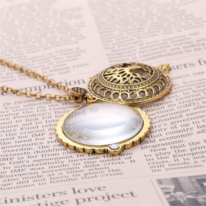 Vintage chaîne loupe collier pendentif grand-mère métal Antique loupe