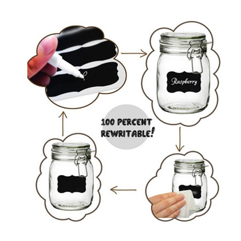41Pcs/lot Blackboard Stickers Labels DIY White Liquid Chalk Kitchen Spice Jar Salt Pepper Organizer Labels Rewritable Pen Tool