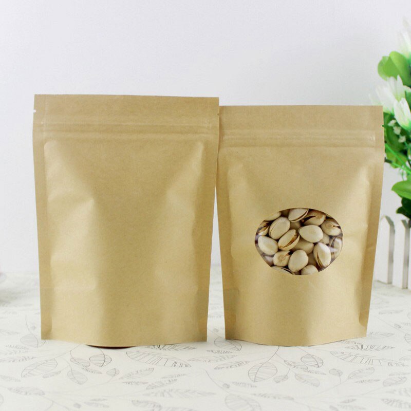 50pcs/lot Zip lock Kraft Paper Window Teabag Stand up Dried Food Tea packaging Pouches Zipper Self Sealing Bag