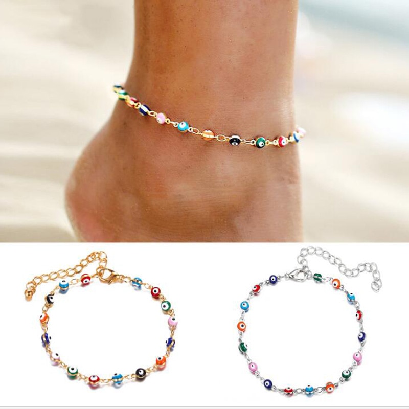 Wgoud bohème coloré oeil perles cheville pour les femmes été océan plage cheville Bracelet pied jambe bijoux directe