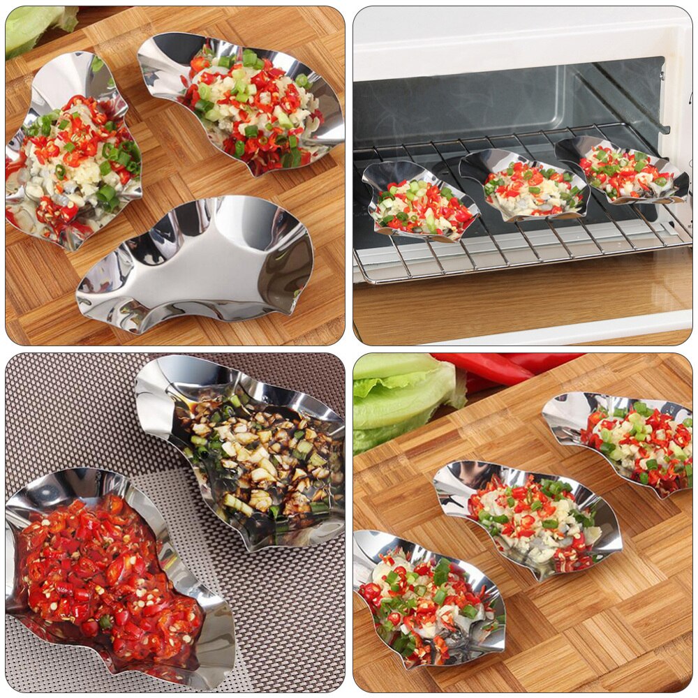 2pcs Reusable Stainless Steel Oyster Shells Dipping Dishes Oyster Trays (Silver)