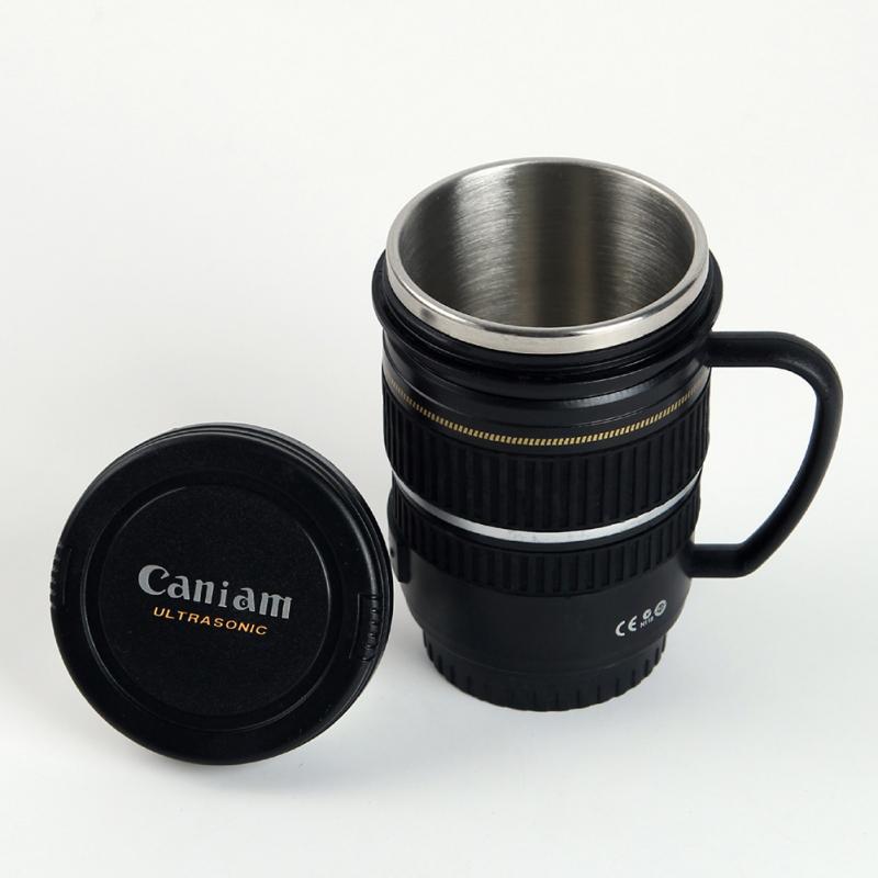 220Ml Roestvrijstalen Voering Camera Lens Mokken Koffie Thee Cup Mokken Met Deksel Thermocup Thermo Mok