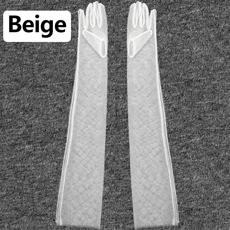Lange transparente Tüll handschuhe ultra dünne dehnbare Voll finger handschuhe Mesh Ellenbogen Hochzeit Braut handschuhe Halloween Zubehör: Lila