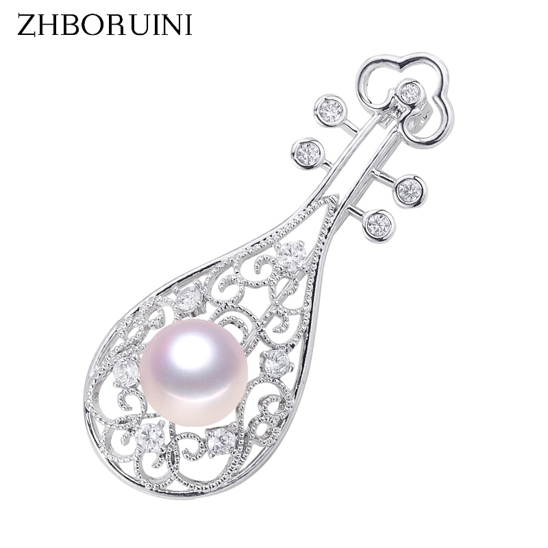 ZHBORUINI Fijne Sieraden Natuurlijke Zoetwater Parel Broche Chinese Stijl Instrumenten Pipa Broche Pins Parel Sieraden Vrouwen