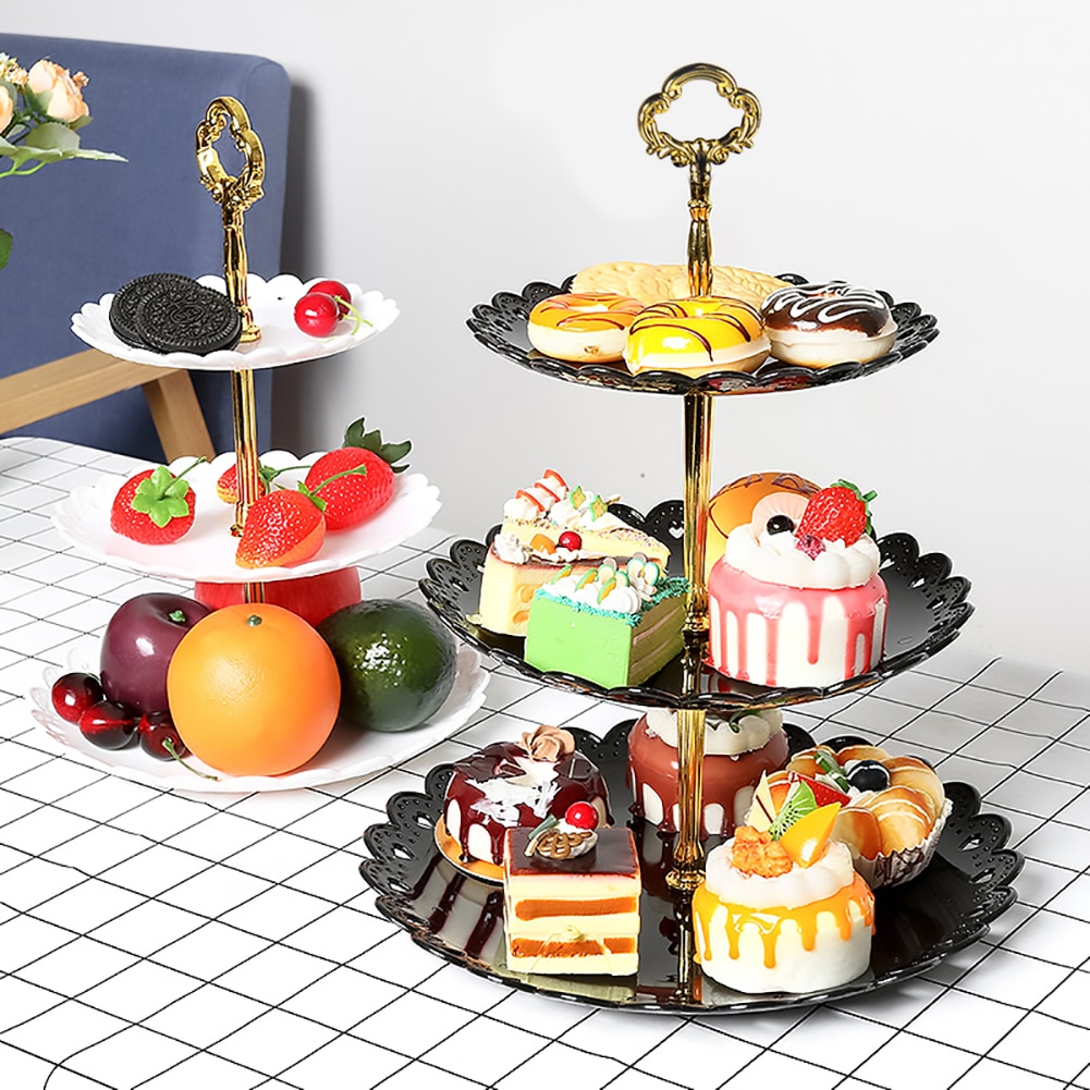 3 Layers Plastic Cake Stand Afternoon Tea Wedding Plates Party Tableware Bakeware Cake Shop Rack Dessert Snack Tray