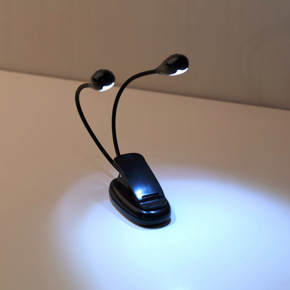 Icoco justerbare svanehalse 2 dobbelte fleksible arme 4 led clip-on lys lampe bordlampe bordlampe til klaver nodestand bog