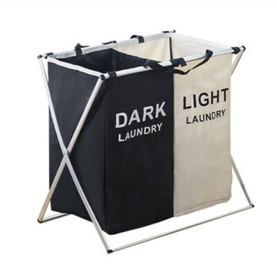 X-shape trois grille maison panier à linge trieur pliable panier à linge organisateur imprimé pliable panier à linge grand: black white