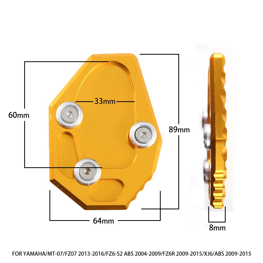 Motocycle CNC Kickstand Foot Side Stand Extension Pad Support Plate Enlarge For YAMAHA YZF MT-07 MT07 FZ07 XJ6 XJ6N FZ6 FZ6R