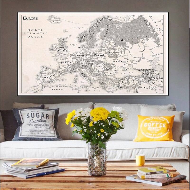 Simple Retro Europe Map Non-woven Canvas Painting 150x100cm Wall Art Poster for Office Home Wall Decoration School Supplies