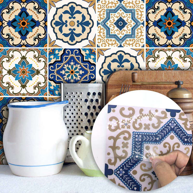 10Pcs Moroccan Style Tile Stickers Waterproof Wall Stickers Bathroom Art Decor,6x6 Inch