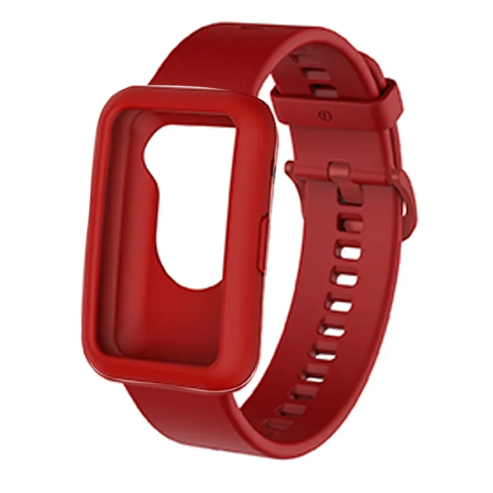 2 in1 Silicone Replacement Watchband Replacement Single Color Protector Sleeve Shell Soft Fitness Wristband For Huawei Watch Fit
