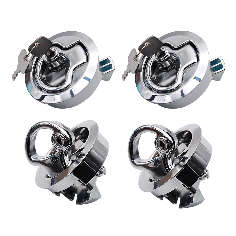 4pcs Flush Mount Hatch Flush Pull Latch Marine Lock with Key Stainless Steel Camper Car RV Door push Lock Key for Boat Yacht