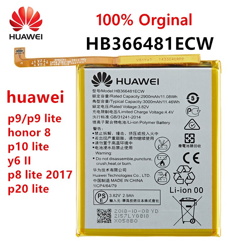 100% Orginal HB366481ECW Phone Battery For Huawei p9 /p9 lite honor 8 p10 lite y6 II p8 lite p20 lite Ascend P9 +Tools