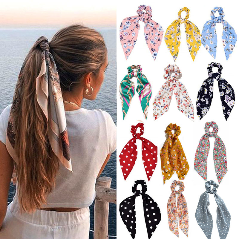 estampado de leopardo lazo largo de satén cinta cola de caballo bufanda lazo para el cabello Scrunchies mujeres niñas bandas elásticas para el cabello accesorios para el cabello