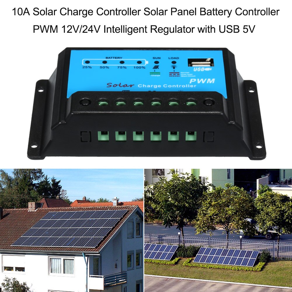 KKMOON 10A contrôleur de Charge solaire panneau solaire contrôleur de batterie PWM 12V/24V régulateur Intelligent avec USB 5V