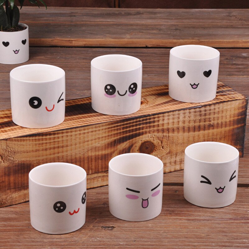 6 Styles Ceramics Planter Flowerpot Cute Expression Garden Succulent Plants Desk Flower Pot Garden Decor Ceramic Vase