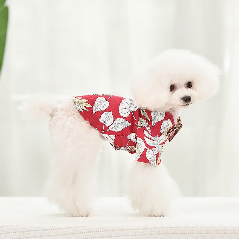 Zomer Huisdier Katoenen Kleding Hond Beach Palm Bloem Gedrukt T-shirt Kleine Medium Puppy Katten Apparel Supplies Chihuahua Teddy Outfits