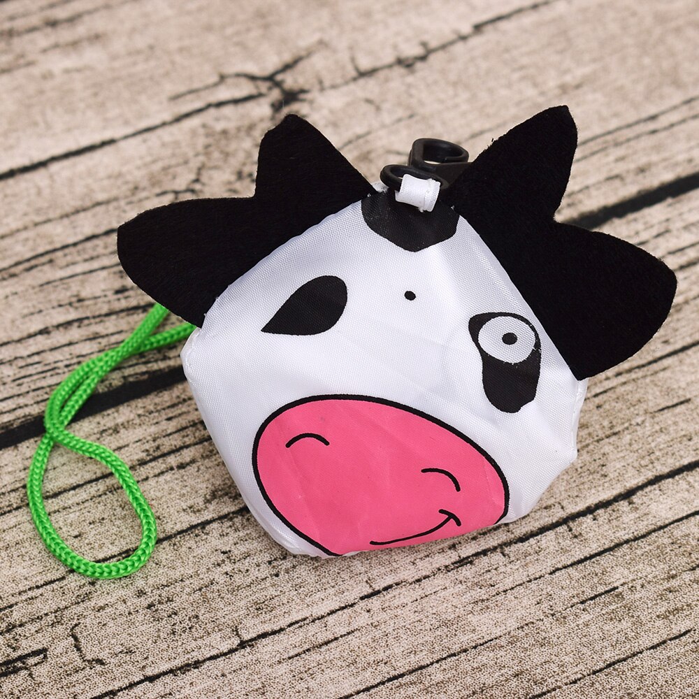 1 Pc Milk Cow Animal Shaped shopping bag Eco-friendly folding reusable Portable Shoulder handle Bag Polyester for Travel Grocery