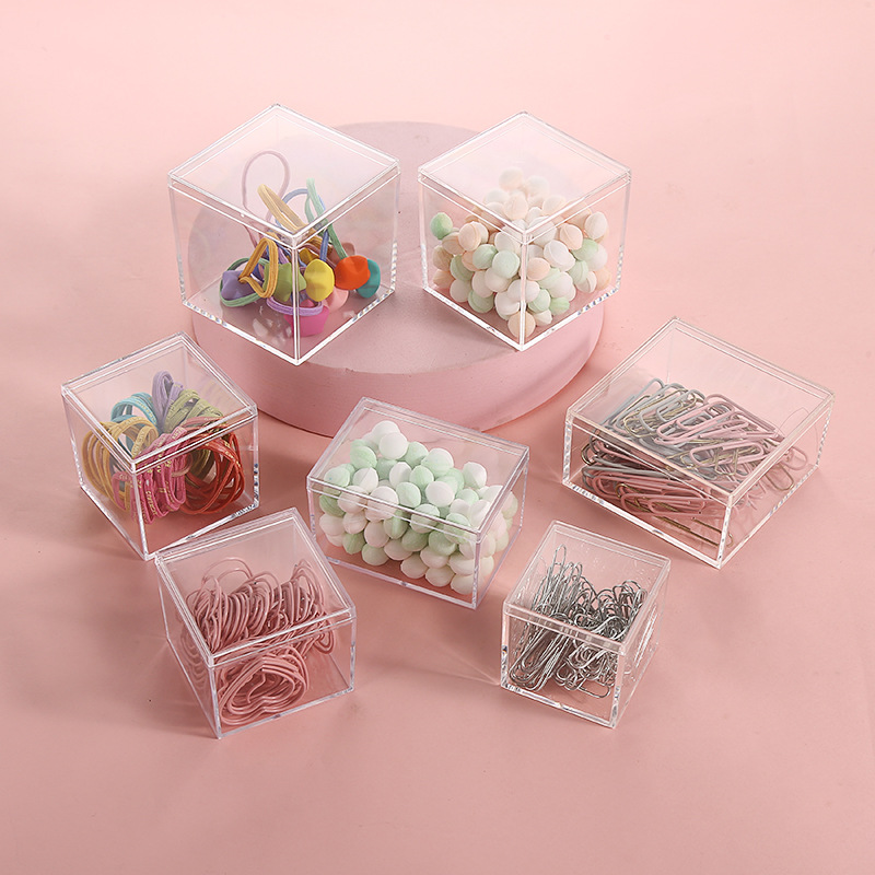 Cajas acrílicas transparentes con cubierta,caja transparente organizador de plástico maquillaje, pequeño , caja de embalaje cuadrada, contenedor de almacenamiento de dulces de comida para el hogar cajas de almace