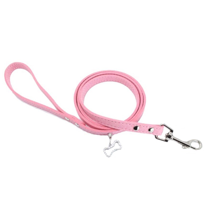 Zachte Suède Kleine Hond Harnas Voor Puppies Chihuahua Yorkie Teddy Puppy Verstelbare Borst Borst-Band Riem Lood: leash pink / M