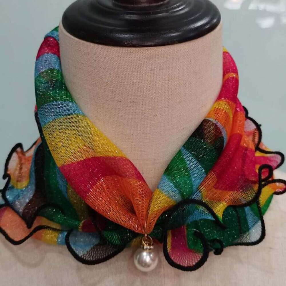 Lace Pearls Scarf Wood Ears Gold Thread Lace Variety Lady Neck Hair Chiffon Scarves Soft Spring Summer Scarf Mother's Day: 18