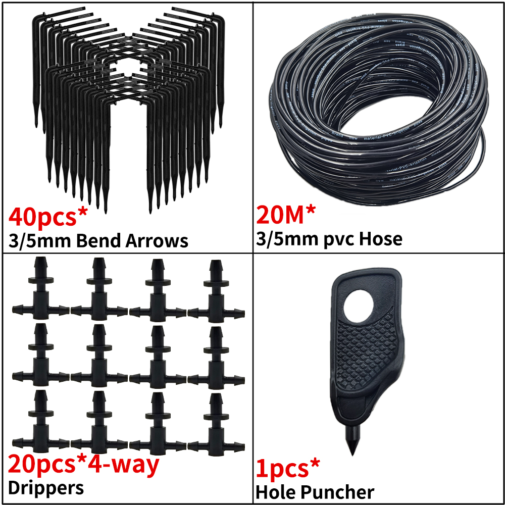 OASIS Greenhouse Drip Irrigation 4-way 3/5mm Drip Arrow 2-way Transmitter Irrigation Watering System for Bonsai Garden 10/20set: green