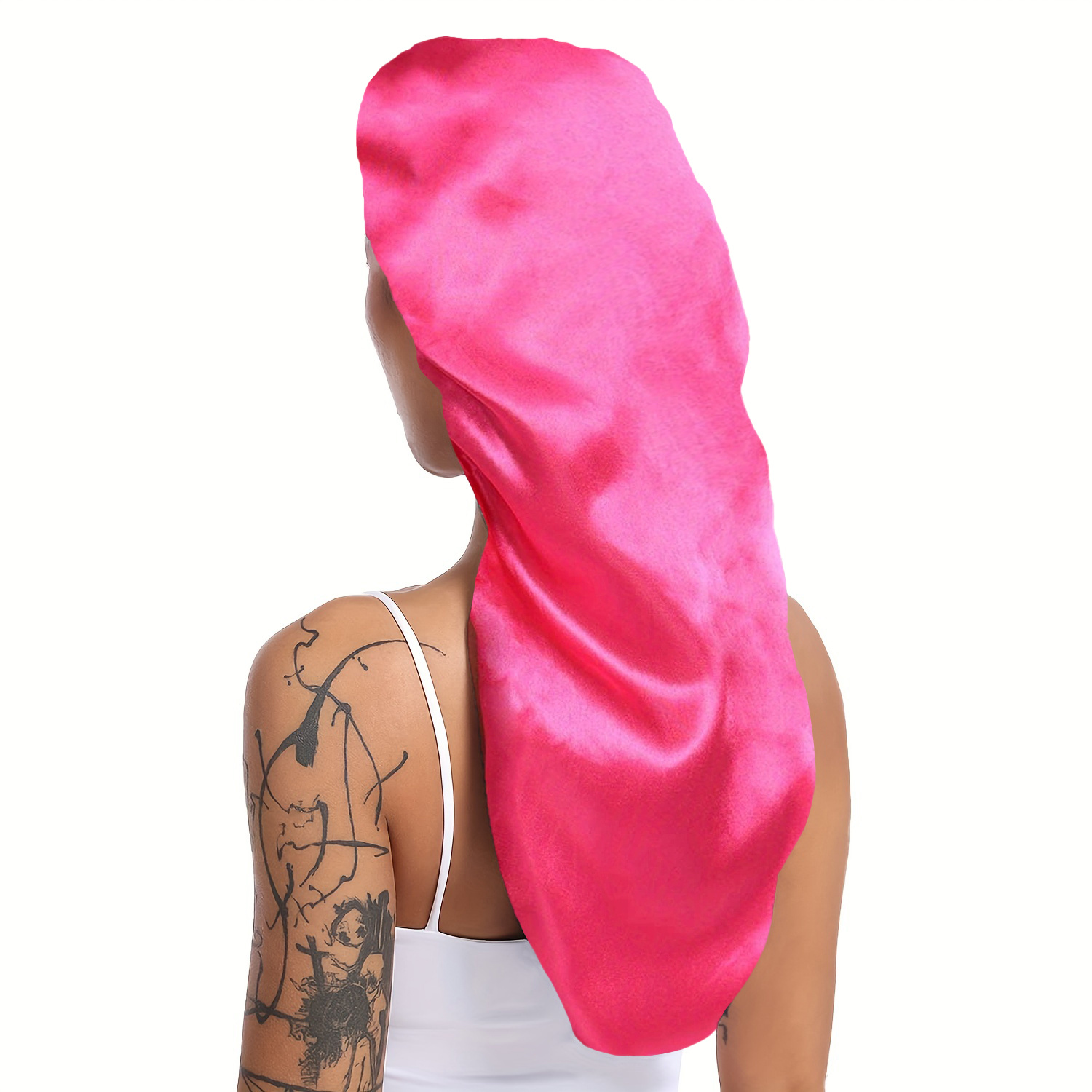 1 Stück lange, seidige Schlafhaube für glattes, lockiges Haar, extra große Haarhauben für Dreadlocks und Zöpfe, Satin--Schlafmützen für sterben Nacht: Rose rot