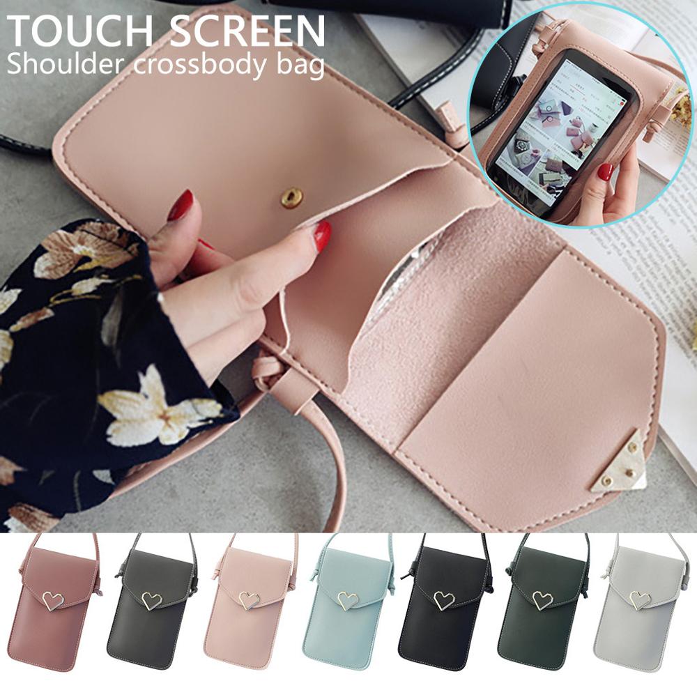 Touch Screen Mobile Phone Bag Womens Phone Bag Touchable Leather Change Bag Crossbody Mini Shoulder Bag Wallet