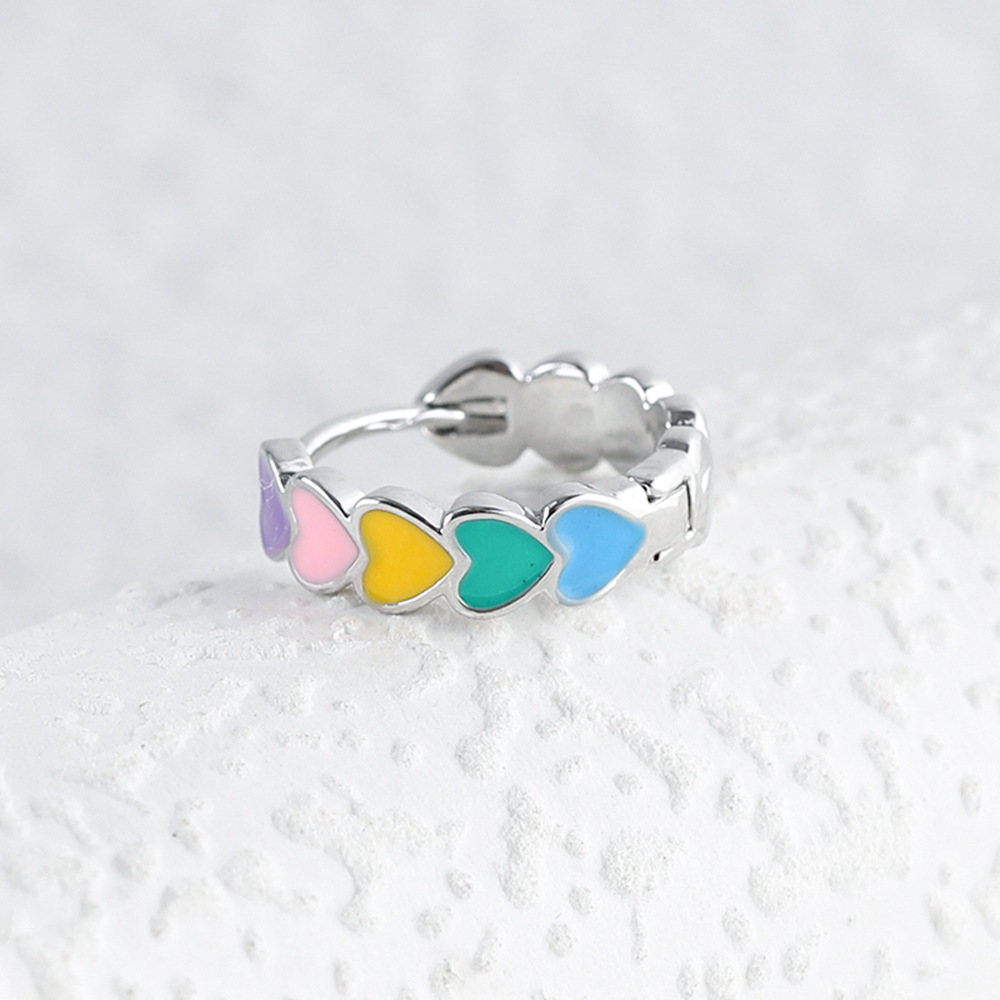 1 Uds. Pendientes de arcoíris Multicolor a la , pendientes de aro de corazón esmaltados, pendientes redondos de estilo Simple para mujer, , joyería