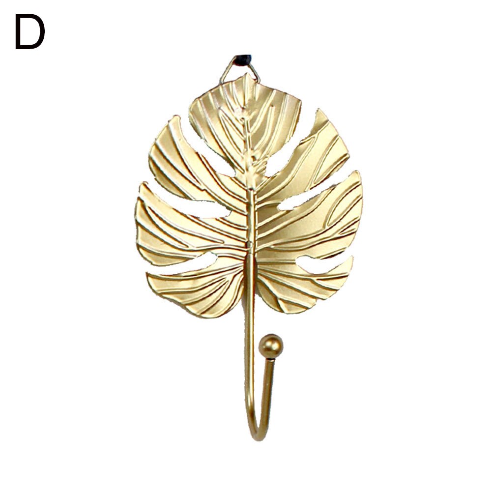 Metal Leaf Shape Wall Mounted Hanging Hook for Home Living Room Wardrobe Clothes Hat Scarf Key Bag Hanger Rack Wall Decoration: Golden D