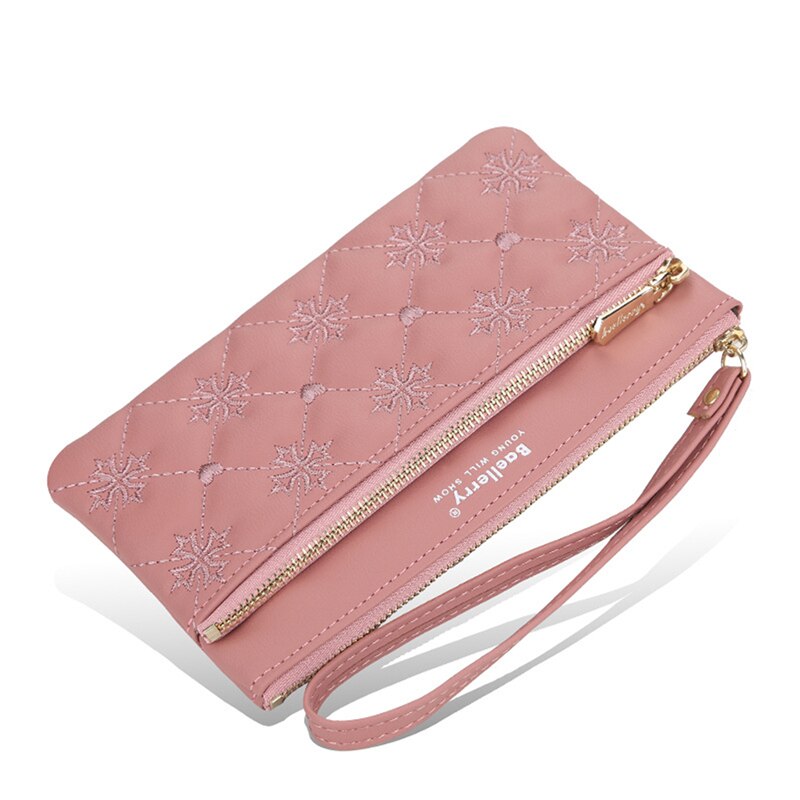 Porte-monnaie brodé coréen pour femmes, pochette longue de grande capacité à fermeture éclair, nouvelle: Dark pink