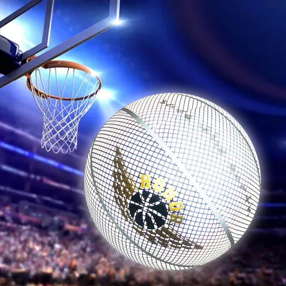 9. ° tamaño estándar luminoso, goma de calle, baloncesto, reflectante, goma de PU, luminiscencia, luz brillante