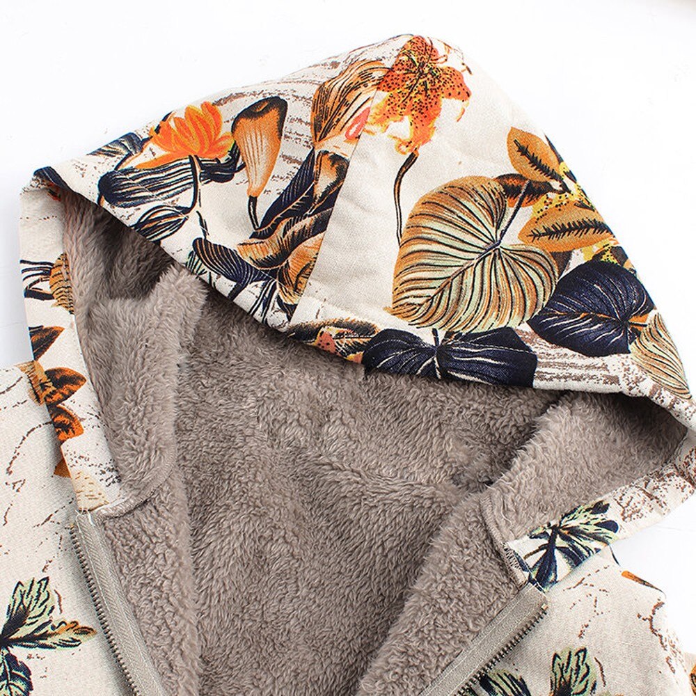 chaqueta mujer invierno Vintage prendas de vestir blanco Floral con capucha bolsillos abrigo mujer de talla grande 5xl estilo coreano cremallera chaqueta femenina
