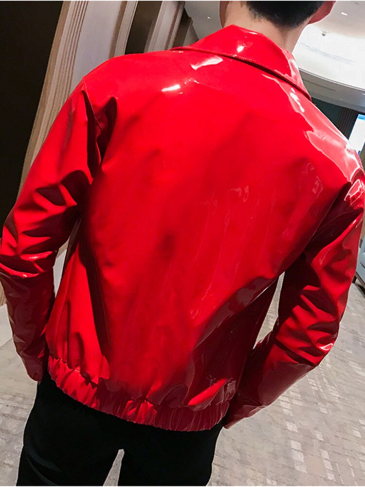 PFNW blouson en cuir brillant pour homme, couleur unie, Slim, rouge, noir, marron, boîte de nuit