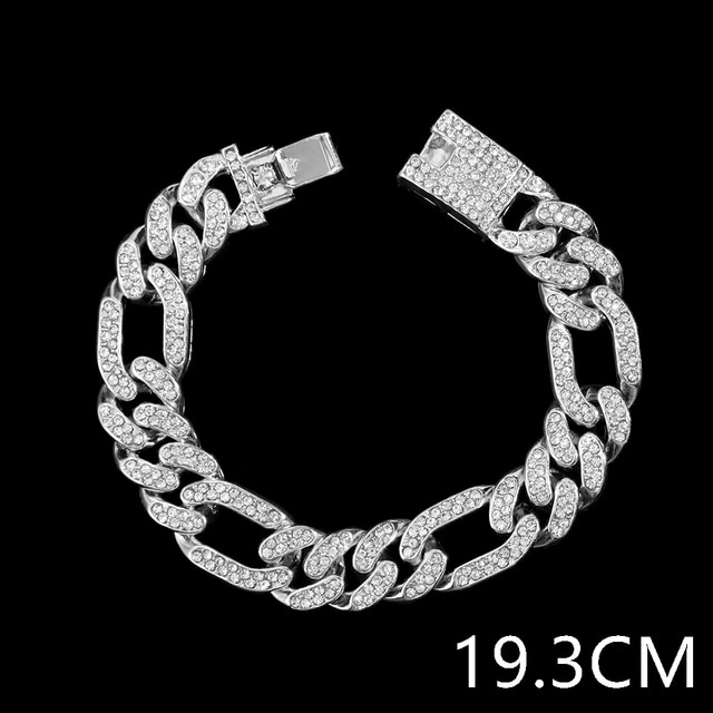15mm Bling Strass Hip Hop Cuban Link Kette Armbänder für Frauen Männer Iced Out Volle Kristall Rapper Hand Kette luxus Schmuck: 011602SL