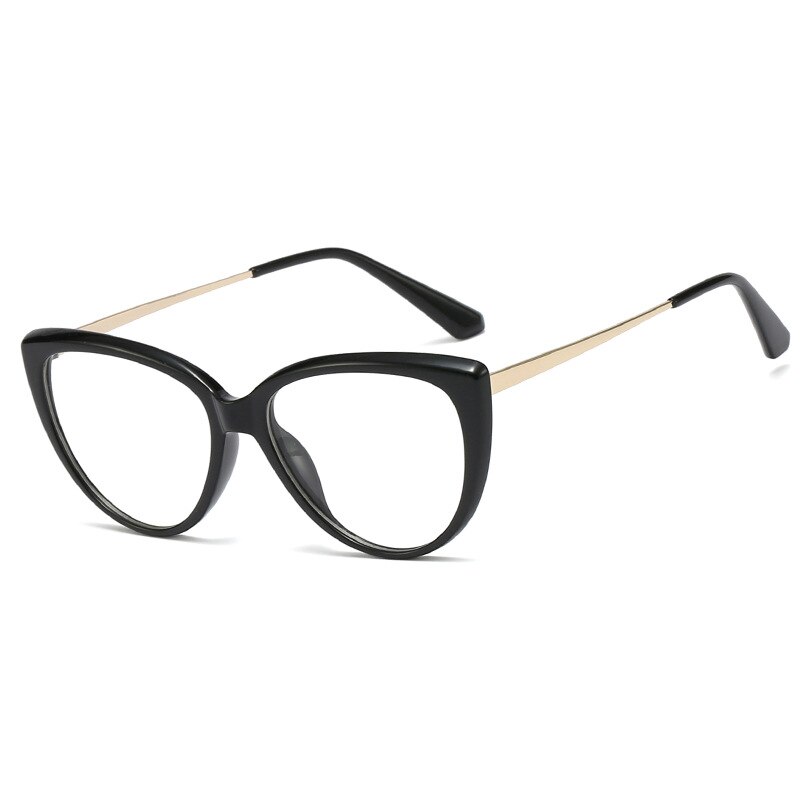 48167 Plastic Titanium Glasses Frames Cat Eye Ultralight Men Women Optical Computer Glasses: C1black
