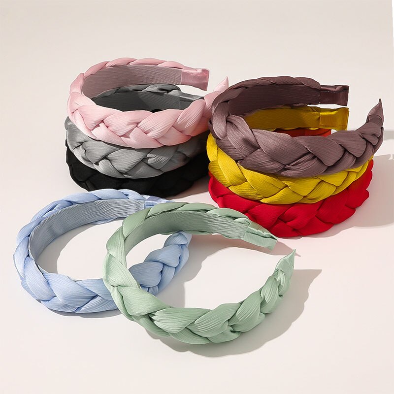 Bandeau tressé pour cheveux, couleur unie, accessoire de coiffure pour femmes et filles