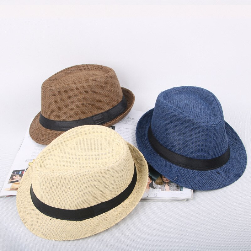 Jazz männer Hut Woven Stroh Sonnenschirm Hut Lässig Hut Gürtel Schnalle Strand Hut Stroh Sonnenhut Weiß Hochzeit Schwarz Gürtel frauen Fedoras Gorro