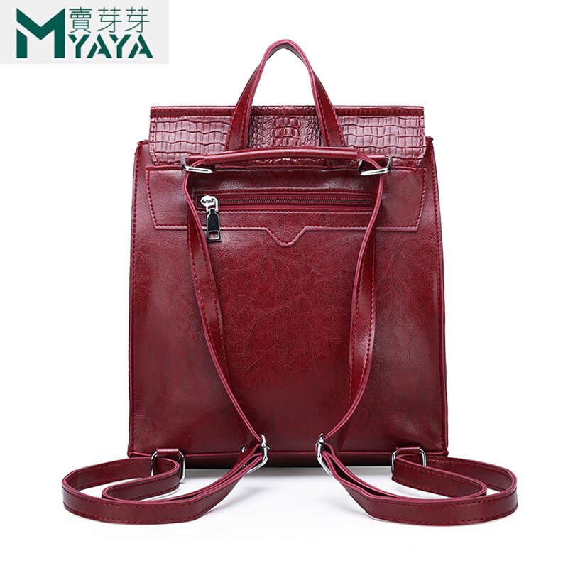 MAIYAYA PU Leather Knapsack Ladies Crocodile Pattern Women Backpack Girl Notebook Schoolbags Travel Bags Burgundy
